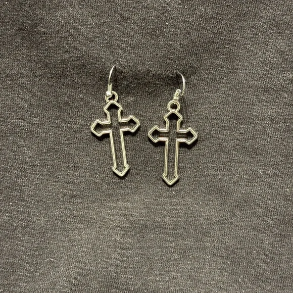 Handmade Silver Cross Earrings - Picture 1 of 3